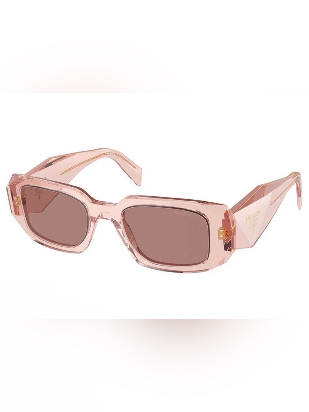 Prada Crystal Pink Rectangular Sunglasses with Gold Accents